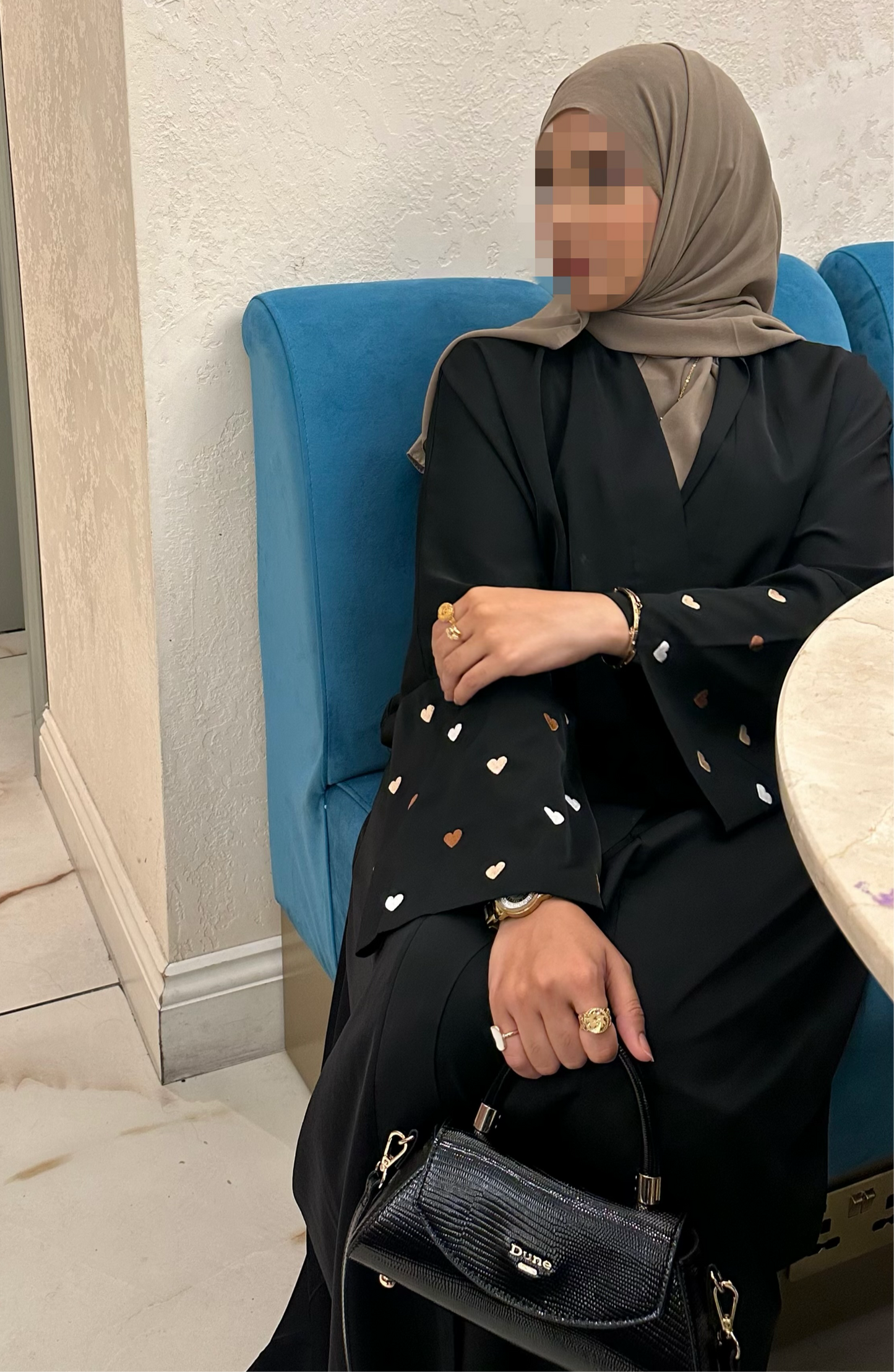 Aria Abaya in Black with brown heart embroidery