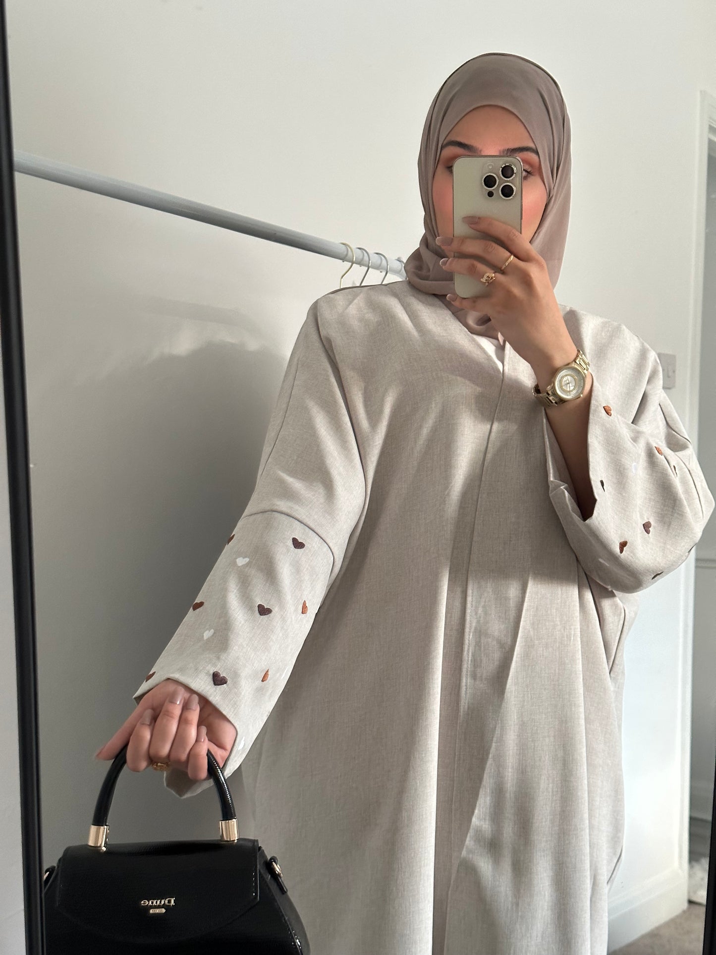 Open Linen Heart Abaya