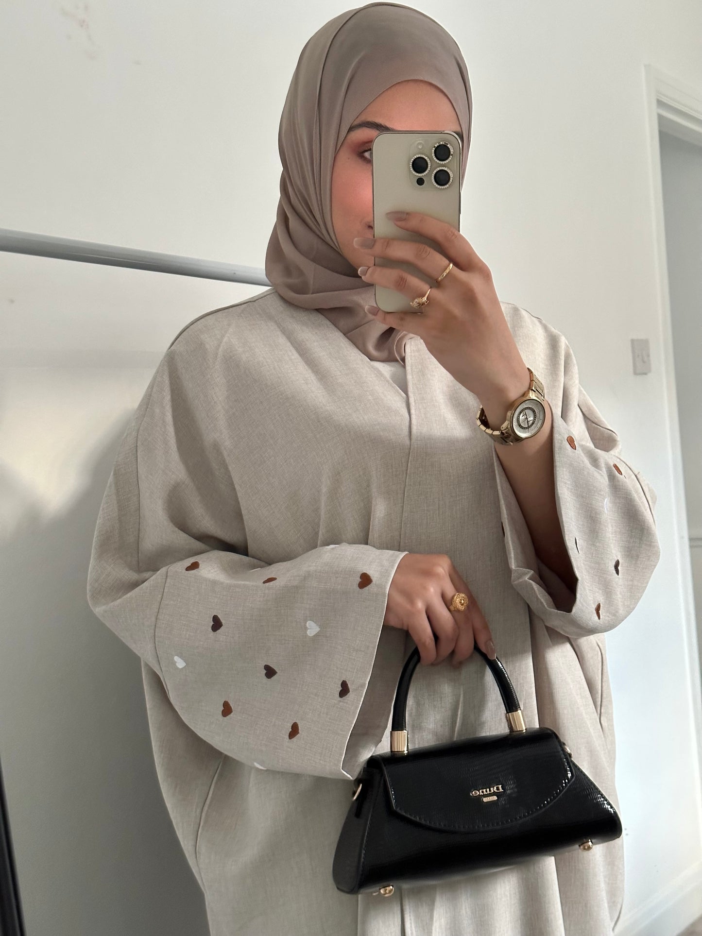 Open Linen Heart Abaya