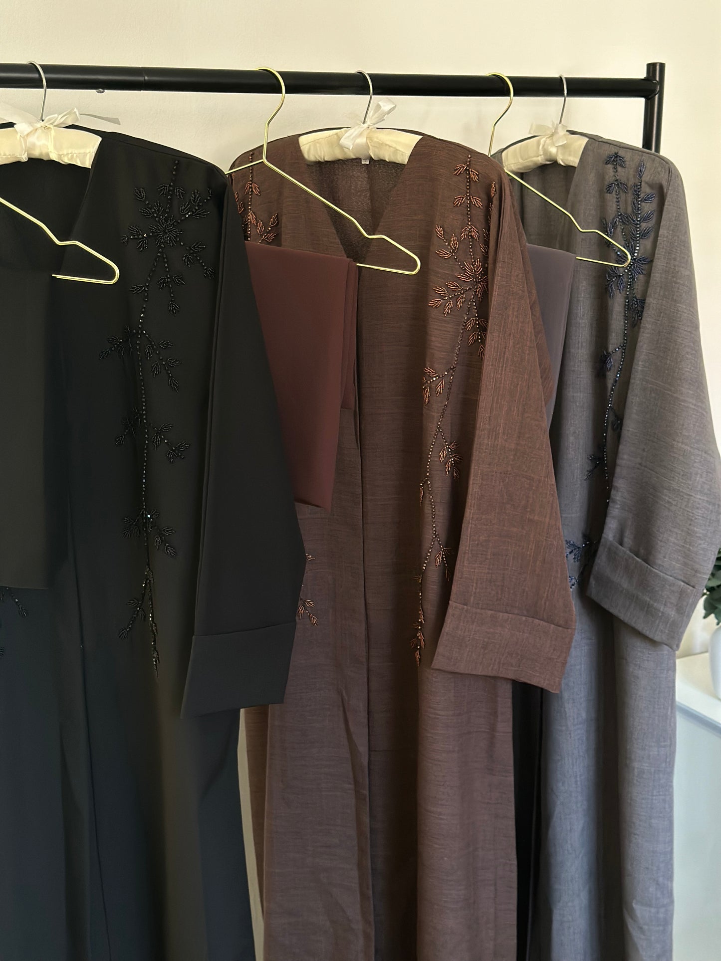 Linen Embelished Buttoned Abaya