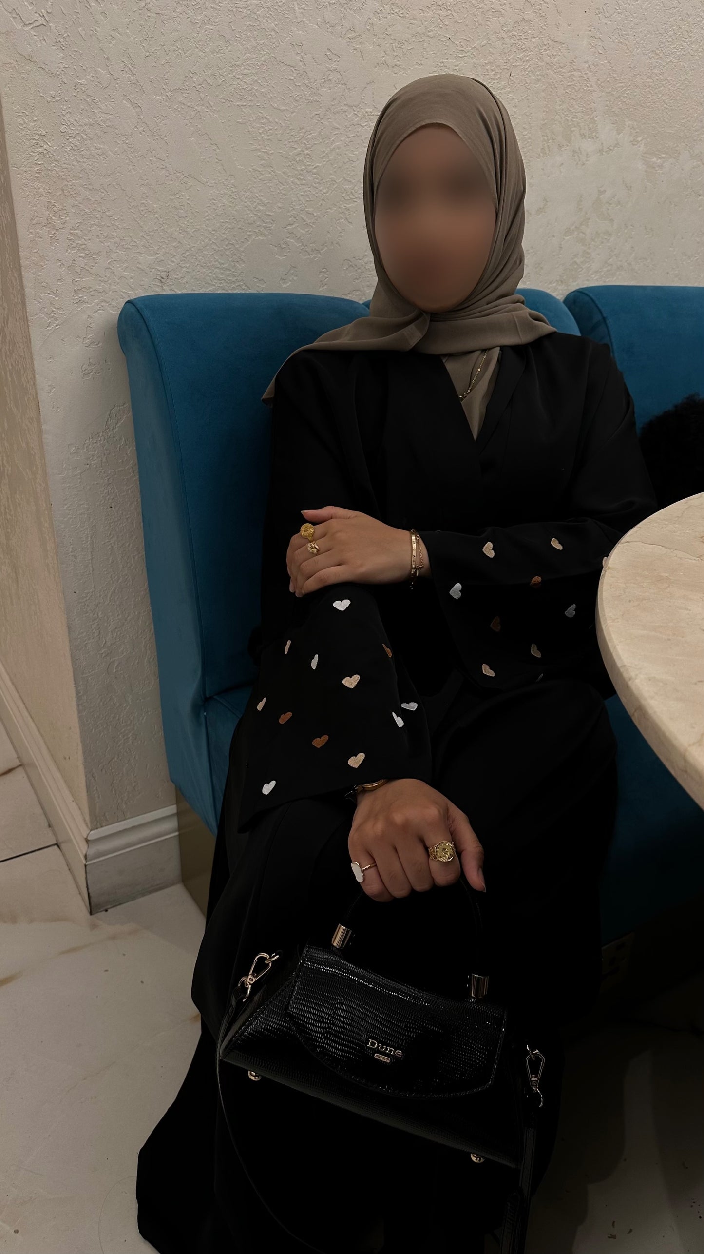Aria Abaya in Black with brown heart embroidery