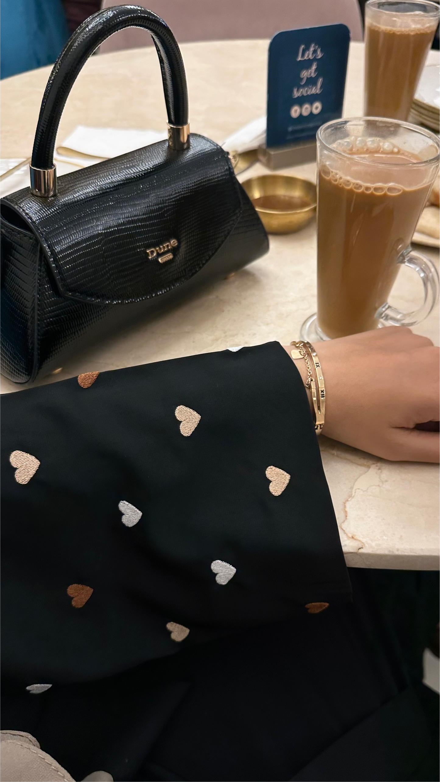 Aria Abaya in Black with brown heart embroidery