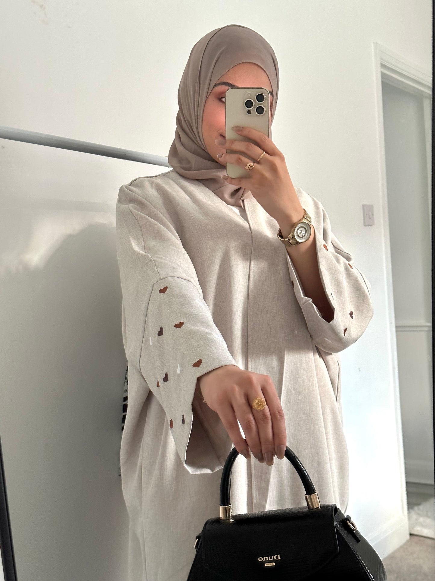 Open Linen Heart Abaya
