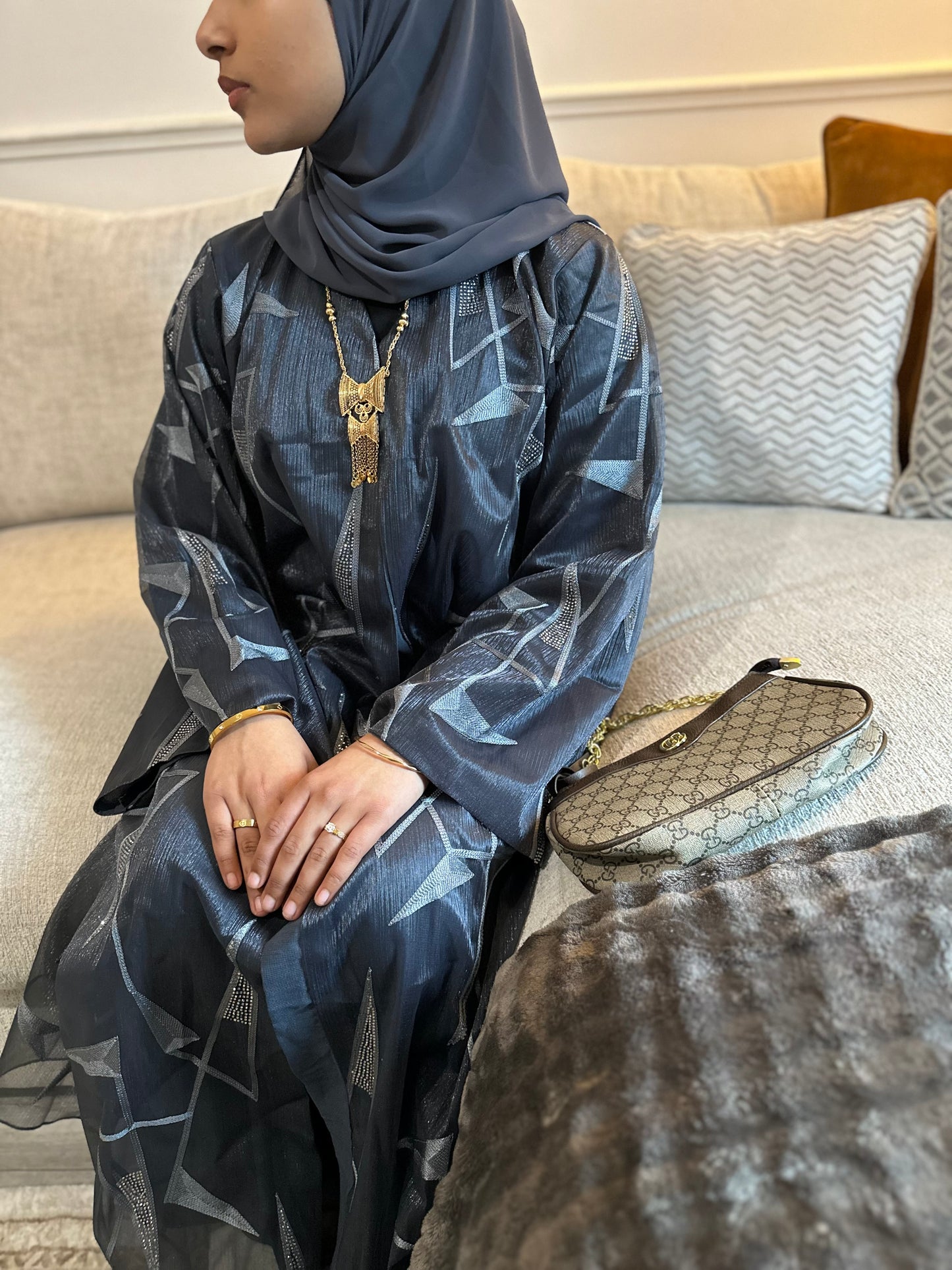 Luxury Abaya Bluish Grey