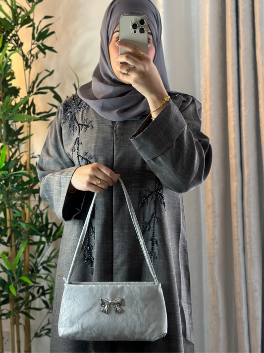 Linen Embelished Buttoned Abaya