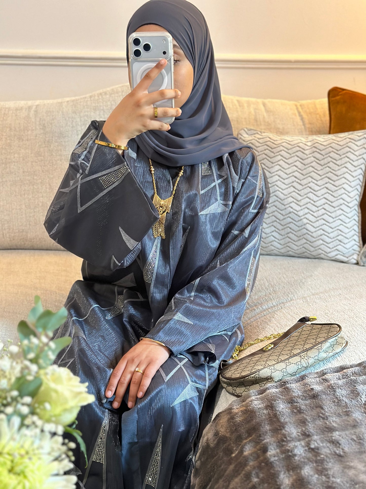 Luxury Abaya Bluish Grey