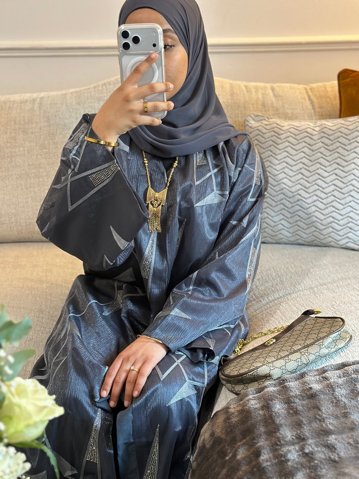 Luxury Abaya Bluish Grey
