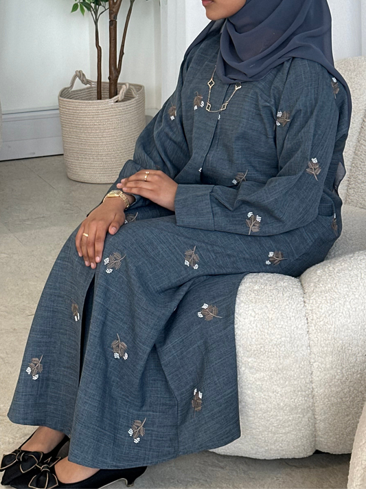 Steel Blue Floral Abaya